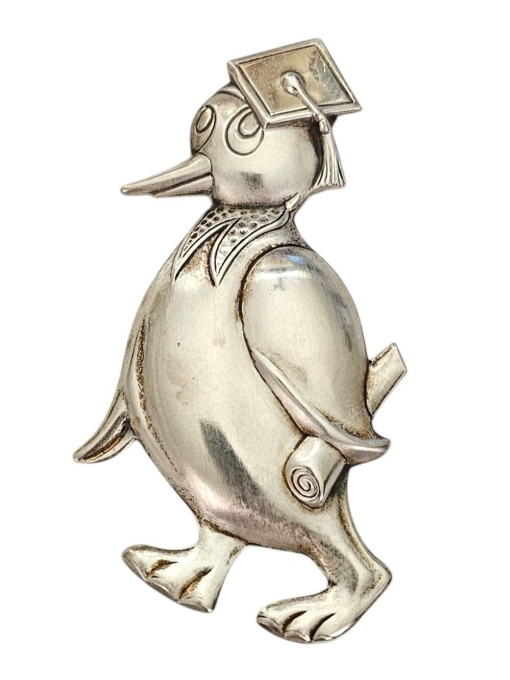 Truart Sterling Silver Repousse Duck Graduation Hat Brooch Pin, Signed L803